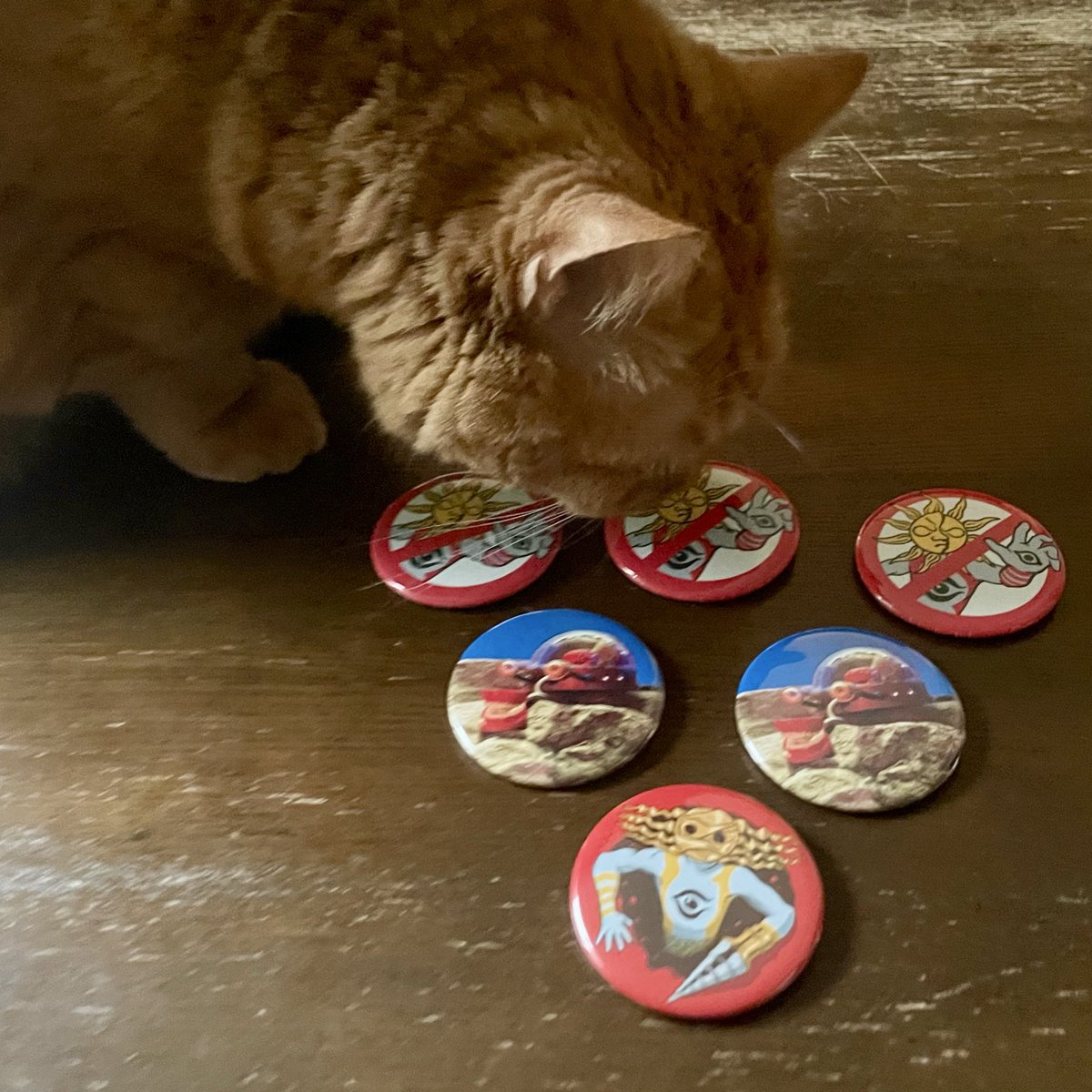 『でたらめ缶バッヂ』
大当たり 3
脳 2
地底 1…
大当たり多過ぎよね？😅

あんなに選んだのに😔
僕は くじ運 悪いなぁ〜…
#タローマン #豪勢スタヂオ直売所