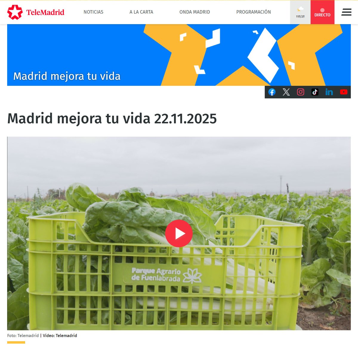 Madrid mejora tu vida de Telemadrid nos visita para descubrir el Parque y las bondades de la #acelgadefuenlabrada
Ver el video en el minuto 5,35
telemadrid.es/programas/madr… 
<a href="/AytoFuenlabrada/">Ayuntamiento de Fuenlabrada</a>