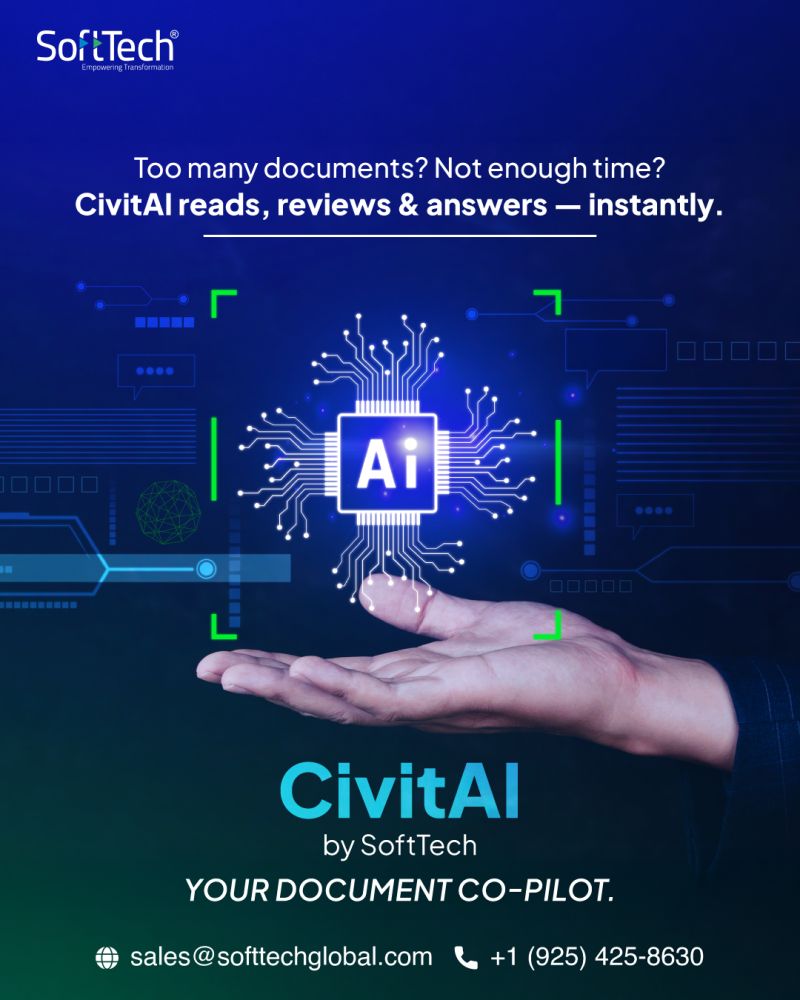 CivitAI extracts insights instantly—no more hours spent reading. Get quick answers, summaries, and recommendations from complex documents. Let AI simplify work with SoftTech. 

Call at +1 (925) 425-8630 or sales@softtechglobal.com

#CivitAI #SmartConstruction #SoftTechEnginners