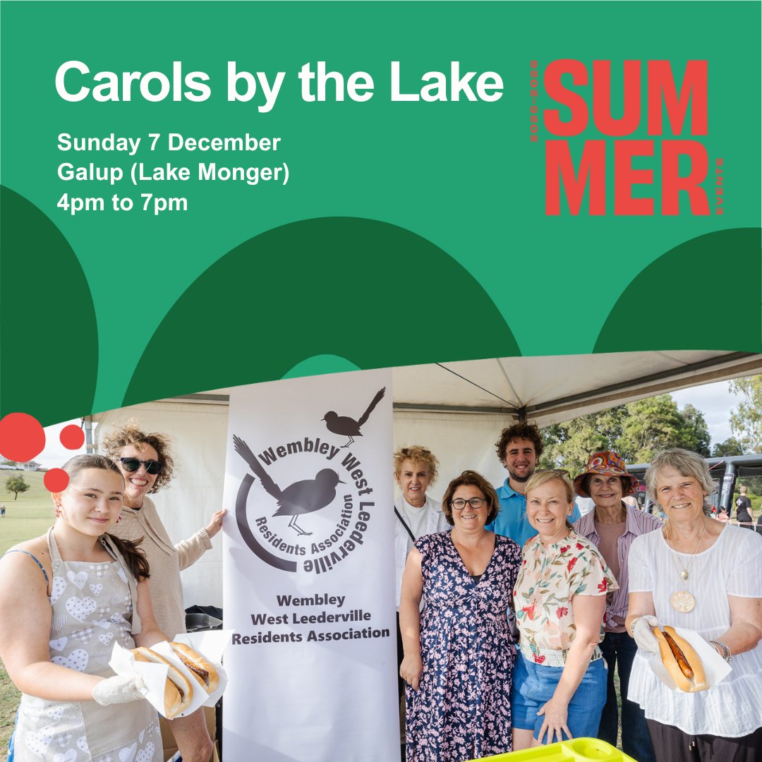 Bring your picnic rug and your appetite for Carols by the Lake 2025! 🌭🎅

📅 Sunday 7 December | 4–7pm | Galup (Lake Monger)
🔗 More info: loom.ly/3JP4bKU

#CarolsByTheLake #TownOfCambridge #CommunitySupport