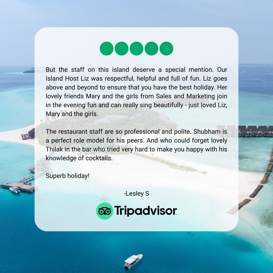 dhigufaru's tweet image. A big thank you to Lesley S for the amazing 5-bubble review on Tripadvisor! We're so glad your stay with us was both memorable and relaxing.✨
#5bubblereview #TripAdvisor @Tripadvisor