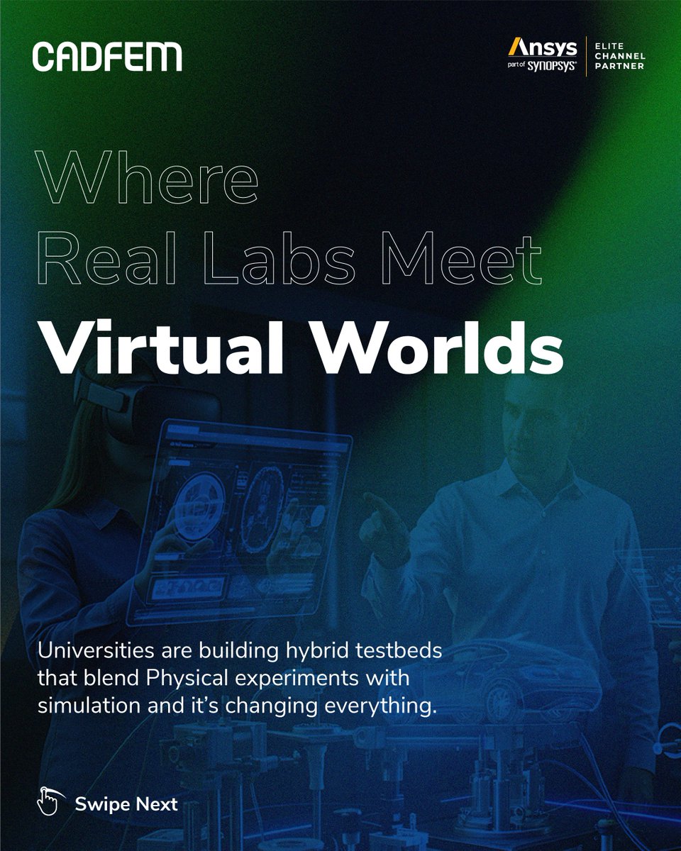 cadfem_in's tweet image. Engineering labs are evolving.

Universities are now building #simulation-integrated testbeds — hybrid setups where physical experiments sync with virtual models in real time.

Faster design cycles, smarter insights, stronger industry 

#DigitalEngineering #UniversityInnovation