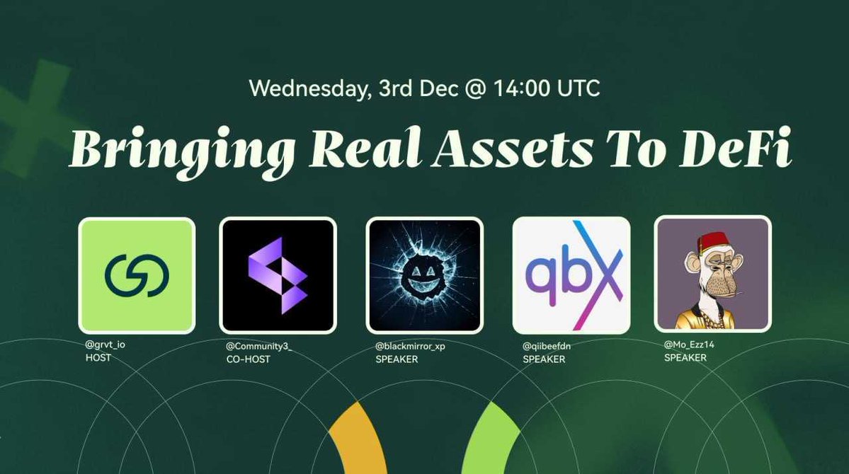 Why RWAs Matter for DeFi’s Next Cycle

🕒 Today, 2PM UTC

Pull up to our Space. We’re diving into RWAs, scaling, and what actually moves the next cycle.

Ft <a href="/blackmirror_xp/">blackmirror_xp</a>, <a href="/qiibeefdn/">qiibee foundation</a>, @mo_ezz14

Hosted by @sevenonchain_ x <a href="/Community3_/">Community3</a>

🎁 Special perks: Score +30% bonus points