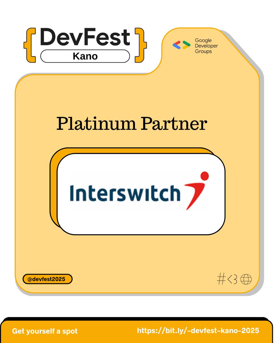 Announcing <a href="/InterswitchGRP/">Interswitch Group</a>
As our platinum sponsor for #Devfestkano2025

DRUM ROLLS 🥁 🥁 

#RoadToDevFest #DevFestKano #TechInKano #CantWait #devfest #devfest2025 #DevFestKano <a href="/devrel/">thomas sibande</a> @gdgdevfest #ssa