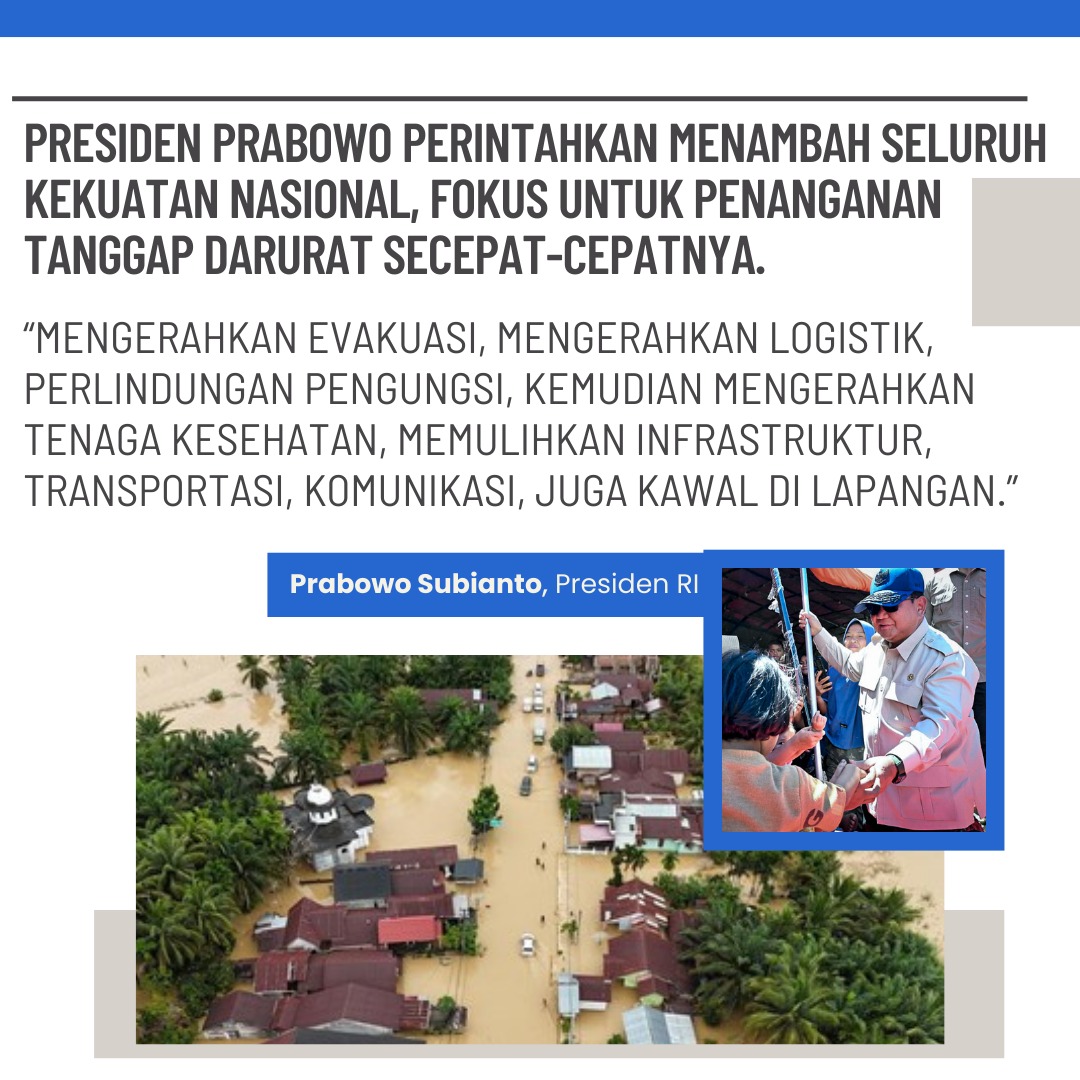 amanbangetkok's tweet photo. Presiden Prabowo memerintahkan pengerahan penuh kekuatan nasional agar penanganan #TanggapDarurat berlangsung cepat. Pemerintah langsung mengevakuasi warga, mempercepat logistik, mengirim tenaga kesehatan, dan memulihkan akses penting. https://t.co/AIWn9duWzz