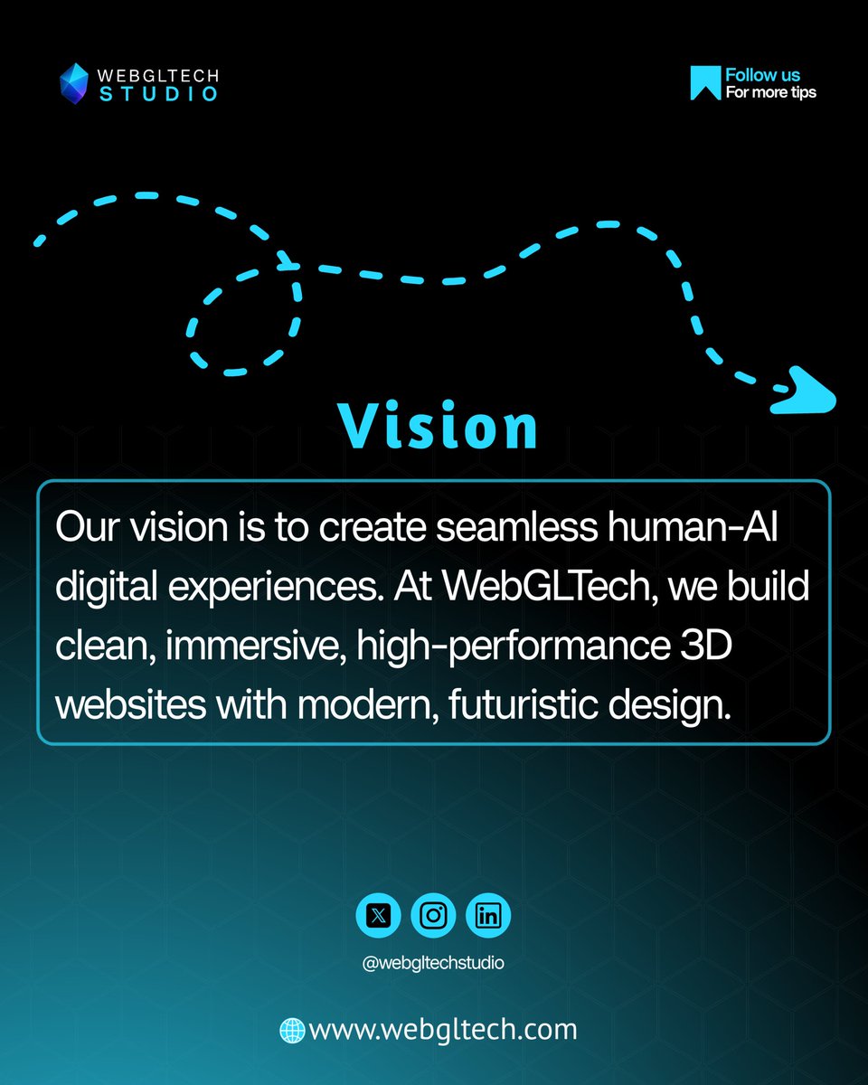 webgltechstudio's tweet image. Shaping the future of Human × AI.
At WebGLTech, we build immersive, high-performance 3D experiences with a futuristic touch. 

#WebGLTech #HumanAI #3DWeb #WebGL #AIDesign #R3F #GLSL #FuturisticWeb