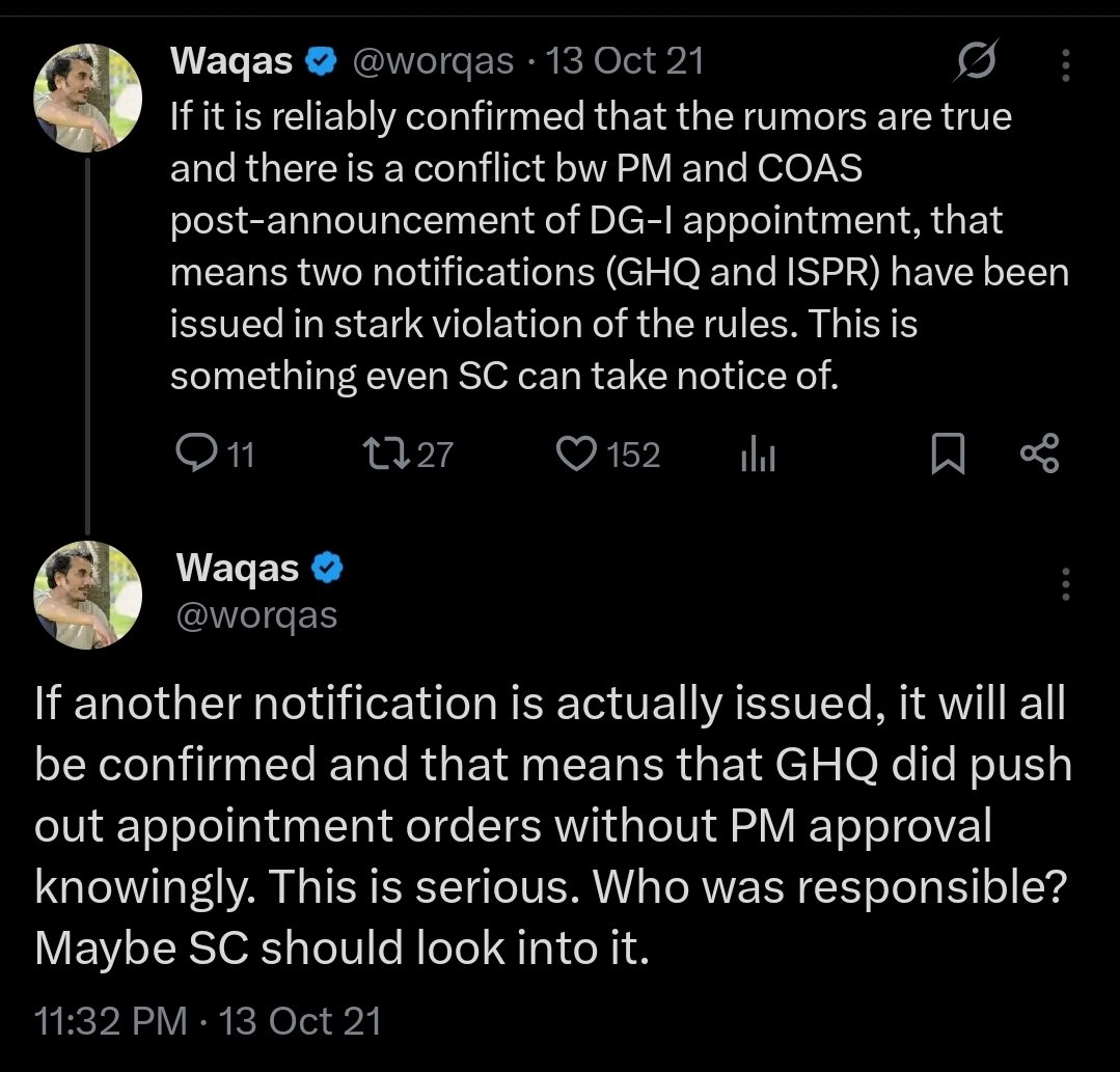 worqas's tweet image. Strange that people in Pakistan did not see it. Because I could see it from thousands of miles away. IK and PTI govt should&apos;ve pressed a case against Bajwa for treason, taken him to SC. Not recognizing your enemy, even after it fired the first shot, is what screwed PTI.