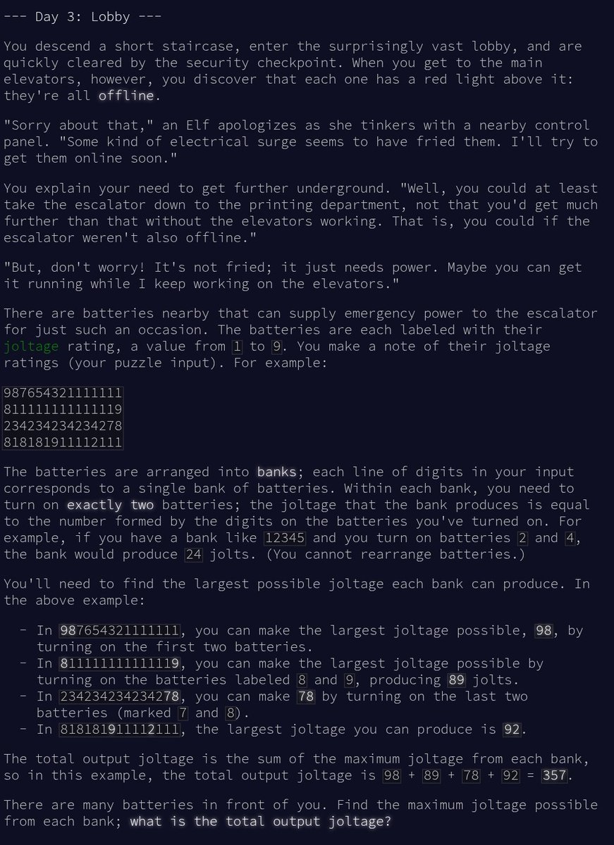 AstraKernel's tweet image. 🎄 Advent of Code - Day 3: Lobby

- Solve using Rust and share your solution

- Use crates like &quot;divan&quot; to benchmark your solution

adventofcode.com/2025/day/3