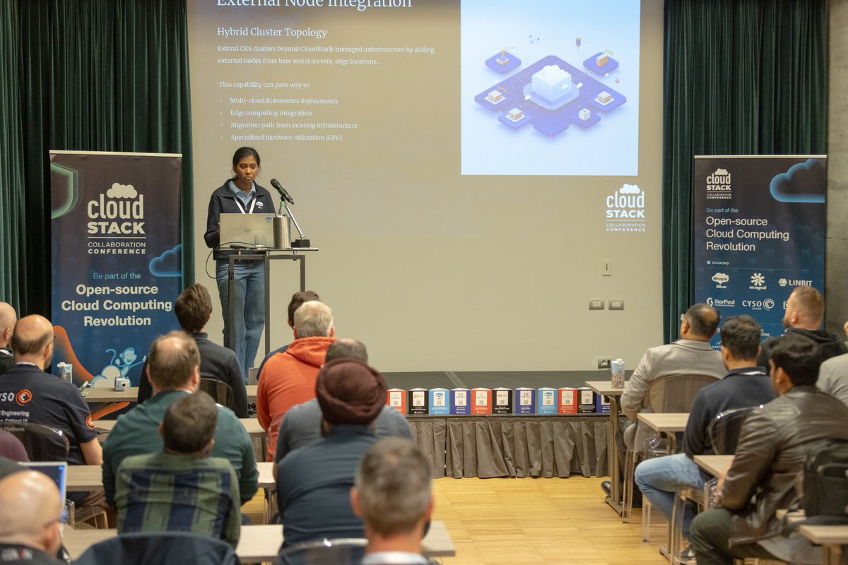 CloudStack's tweet image. #CloudStackCollabRecap! 

Pearl Dsilva from @ShapeBlue diving into the latest enhancements to the #CloudStack Kubernetes Service since 4.21!

Subscribe and tap the bell to be notified when sessions go live! 
👉 cloudstack.short.gy/uJ1Z8H