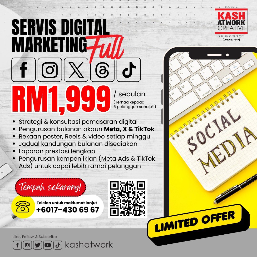 kashatwork's tweet photo. Nak brand korang hidup balik?
Serahkan je pada @kashatwork untuk urus semua social media korang - FB, IG, X, Threads &amp; TikTok - semua dalam 1 pakej kombo.

10 content seminggu.
Content plan siap.
Report siap.
Korang chill je :) https://t.co/P0t6YzNzko