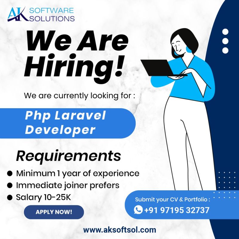 software_ak's tweet image. Hiring! Hiring! Hiring!

We are looking for a PHP Laravel Developer to join our team. Interested candidates send their updated CV to +91-9719532737 or email us at aksoftware25@gmail.com. Candidates must have 1 year of experience. 

#hiring #php #phpdeveloper #job #jobopening