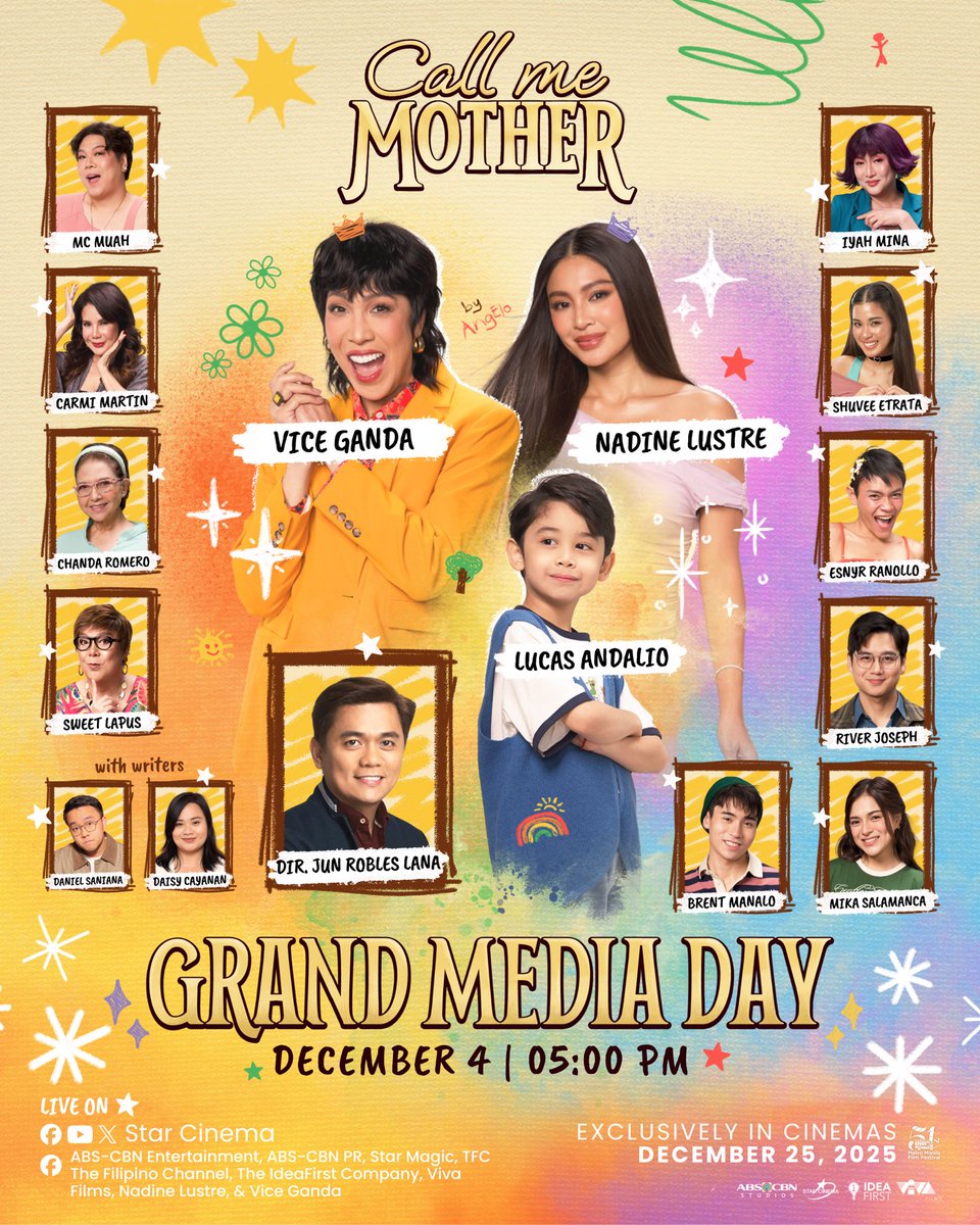 GET READY FOR A MOTHERING CONVENTION! 🩷✨

Catch the cast and creators of Call Me Mother at the Grand Media Day this December 4, 5 PM. ✨

Watch it live on Star Cinema, ABS-CBN Entertainment, ABS-CBN PR, Star Magic, TFC The Filipino Channel, The IDEAfirst Company, Viva Films,