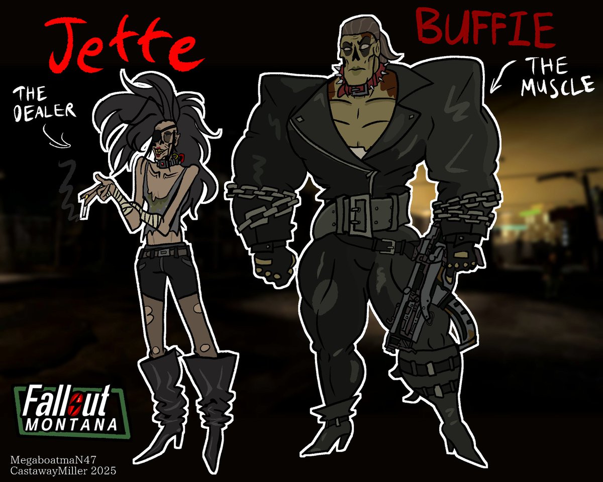 Some ghoulie girlie's for #FalloutMontana, some independent business women that <a href="/ComradeRelics/">ComradeRelics 🪶</a> may encounter during their ventures through the Wasteland 

Jette loves Jet, and Buffie loves...buffout