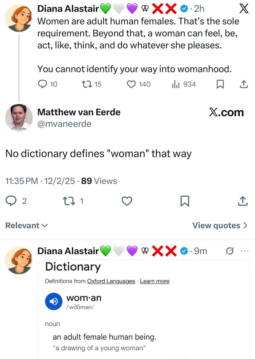 sappholives83's tweet image. “No dictionary defines “woman” that way.”

Oops.