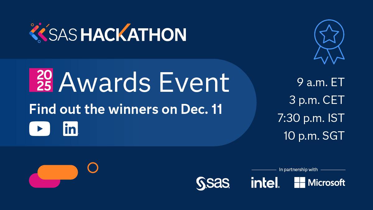 SASsoftware's tweet image. More than 90 teams crossed the finish line 🏁 
And all finishers are winners 🏆 

Still, we can&apos;t wait to reveal which teams will solidify champion bragging rights... Tune in for our live #SASHackathon awards event on December 11 to find out!  2.sas.com/61817iFDH