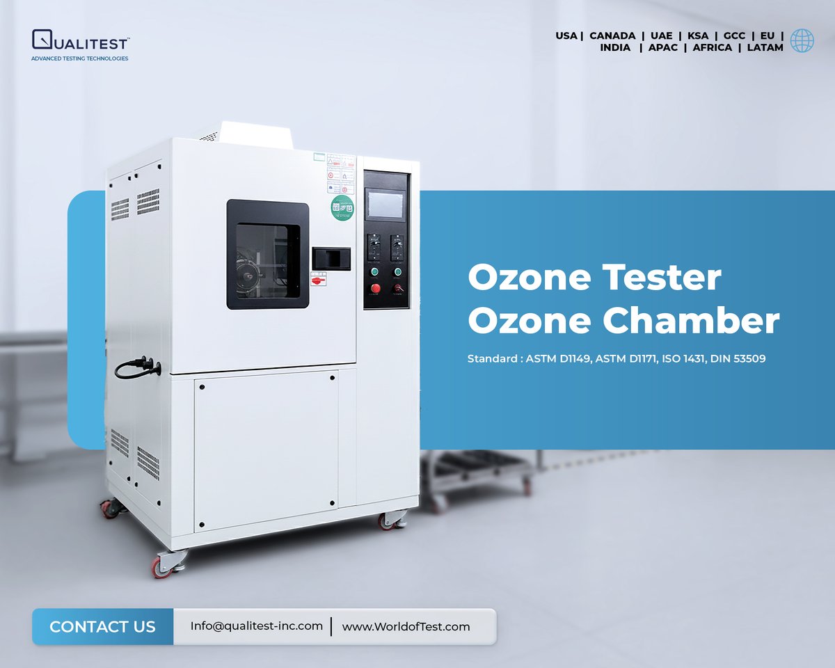 Qualitestinc's tweet image. Qualitest Ozone Test Chamber

Engineered to test rubber &amp;amp; elastomers against ozone-induced cracking and surface degradation ensuring long-term durability and material reliability.

Learn more: worldoftest.com/ozone-tester-o…

#OzoneTesting #RubberTesting #MaterialDurability #Qualitest