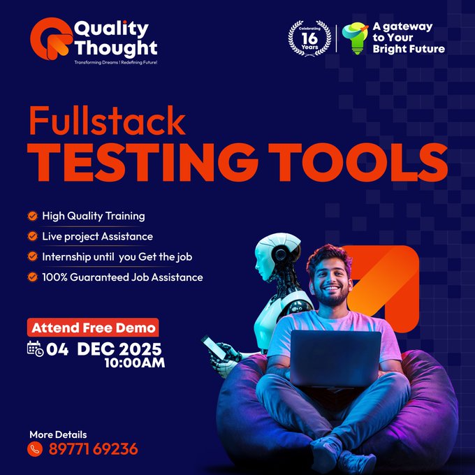 AvanchaA99169's tweet image. 🔥Full Stack Testing Tools – FREE Demo 
Master Testing Tools with real-time projects, internship support &amp;amp; job assistance.
📅04 Dec 2025⏰ 10:00 AM
📍Ameerpet
👉More Info : linktr.ee/qualitythought…
📞Call: 8977169236
#QualityThought #TestingTools #FullStackTesting #SoftwareTesting