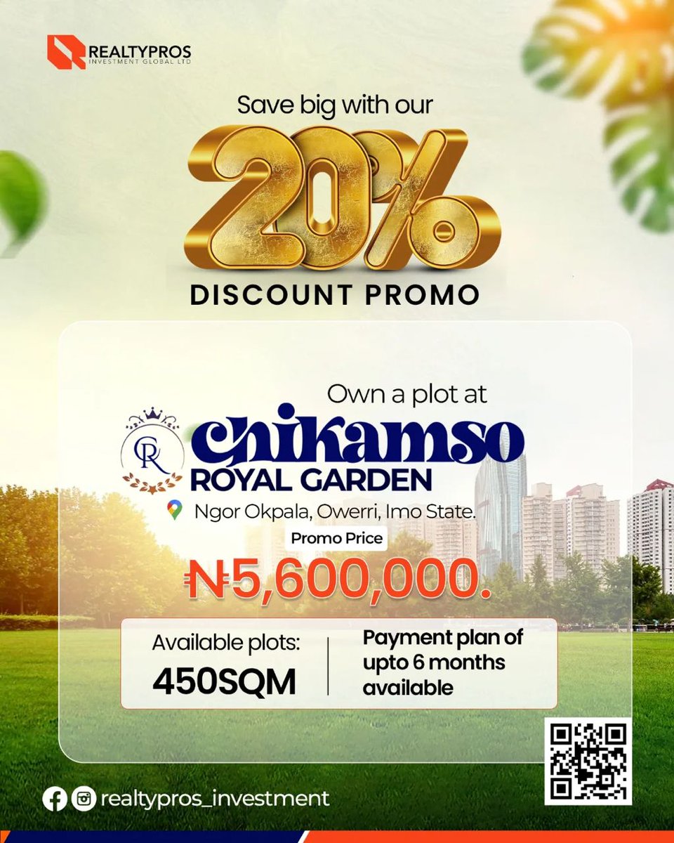 *Your Chance to Buy into a Fast-Growing Estate at an Exclusive Price*

Chikamso Royal Garden now comes at a special promo price to make your home ownership more accessible.

With just *₦5.6 million*, you can take your possession in a corridor known for steady appreciation.