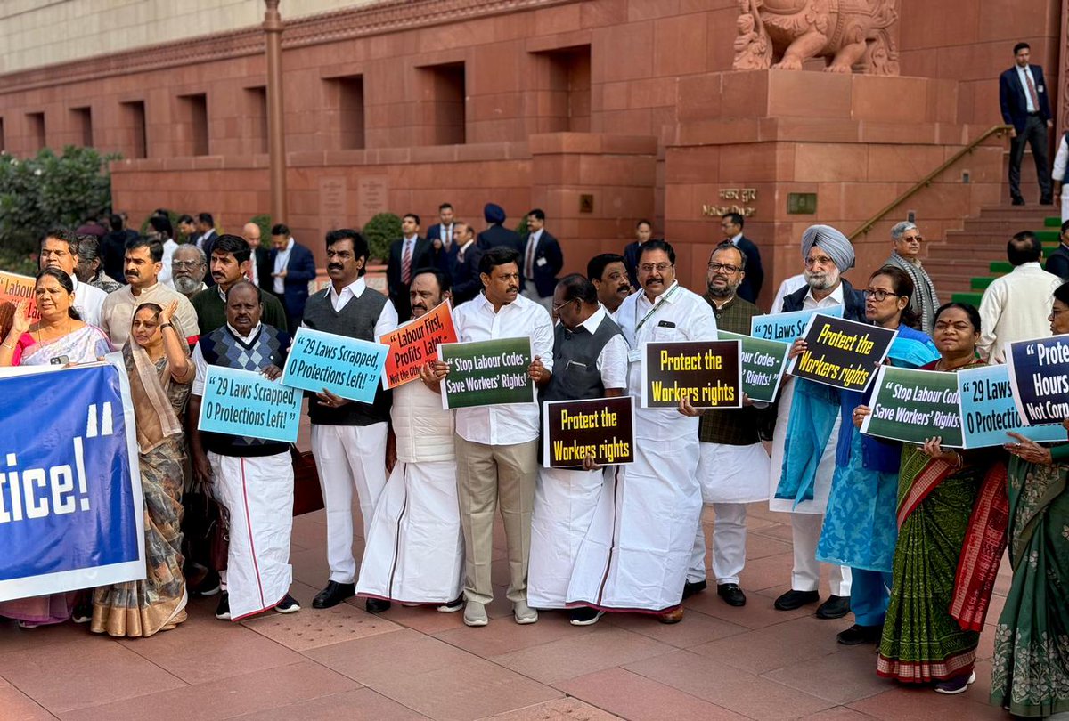 INCIndia's tweet image. &quot;Anti-worker/labour code waapis lo!&quot;

On 21 November 2025, the Modi government scrapped 29 old labour laws and introduced four new codes that are against the rights of workers.

Today, the INDIA block leaders protested against these new &quot;anti-labour&quot; laws in the Parliament…