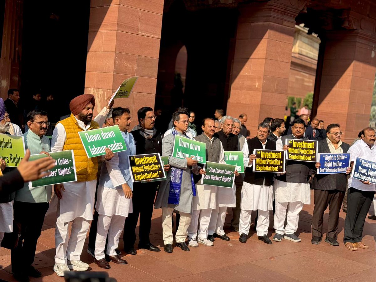 INCIndia's tweet image. &quot;Anti-worker/labour code waapis lo!&quot;

On 21 November 2025, the Modi government scrapped 29 old labour laws and introduced four new codes that are against the rights of workers.

Today, the INDIA block leaders protested against these new &quot;anti-labour&quot; laws in the Parliament…