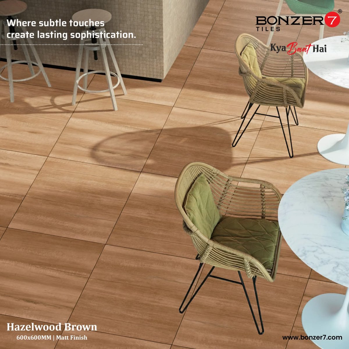 bonzer7tile's tweet image. Bring home warmth, style, and timeless charm.
Hazelwood Brown adds earthy elegance with a modern matt touch—perfect for homes, cafés, and cozy corners.
A tile that breathes subtle luxury into every space.

#HazelwoodBrown #Bonzer7Tiles #MattFinish #600x600mm #WoodenTiles