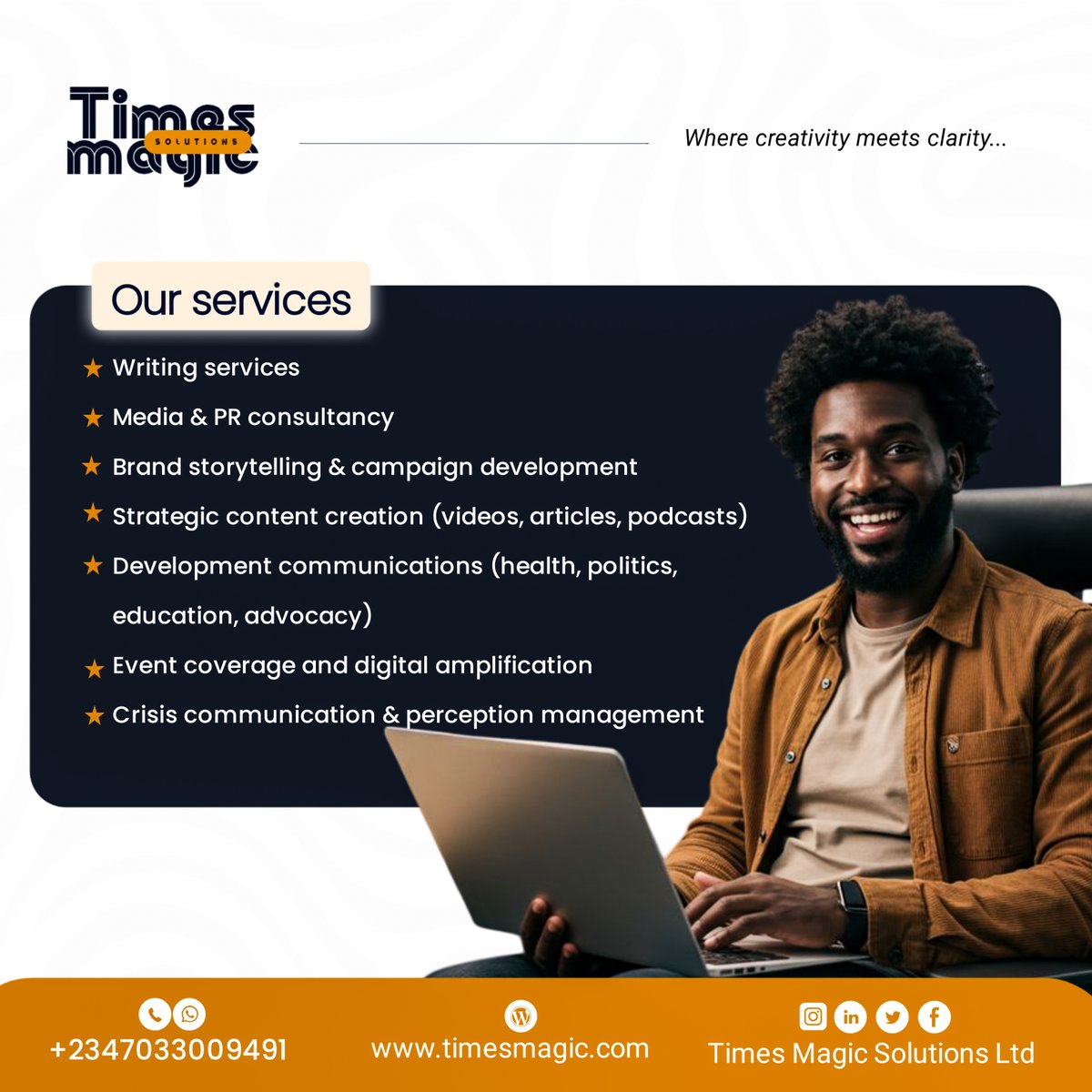 This is how we power your brand every new day. Let’s help you tell your story the right way. 

timesmagic.com