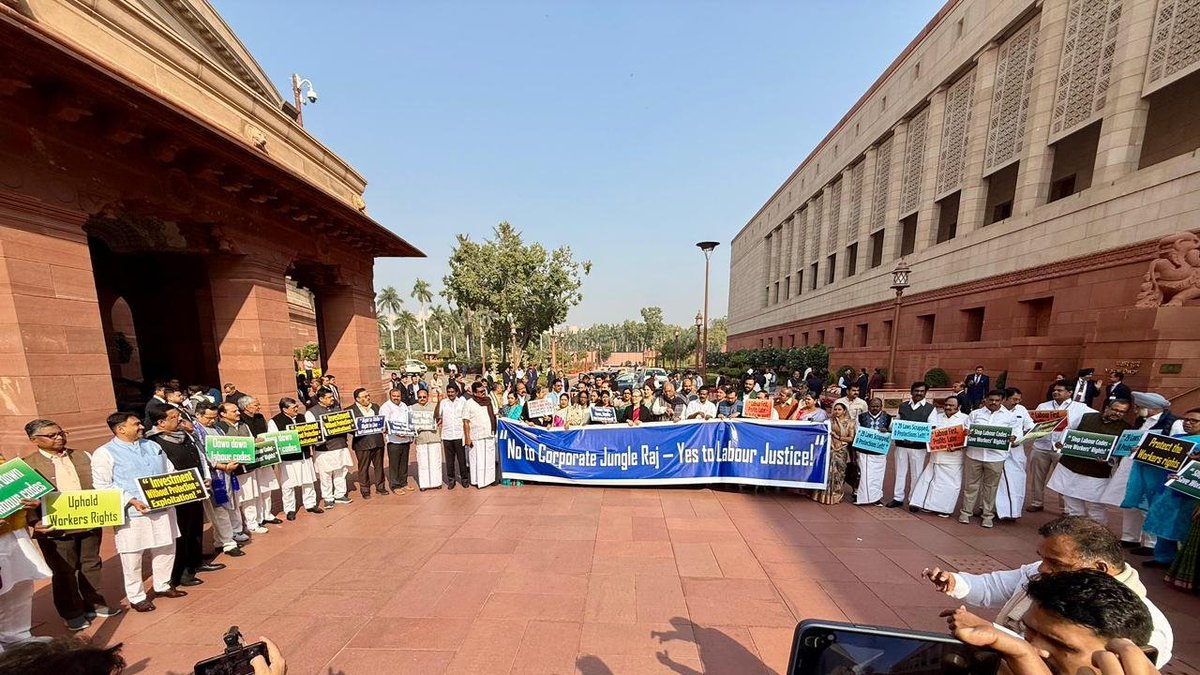 INCIndia's tweet image. &quot;Anti-worker/labour code waapis lo!&quot;

On 21 November 2025, the Modi government scrapped 29 old labour laws and introduced four new codes that are against the rights of workers.

Today, the INDIA block leaders protested against these new &quot;anti-labour&quot; laws in the Parliament…