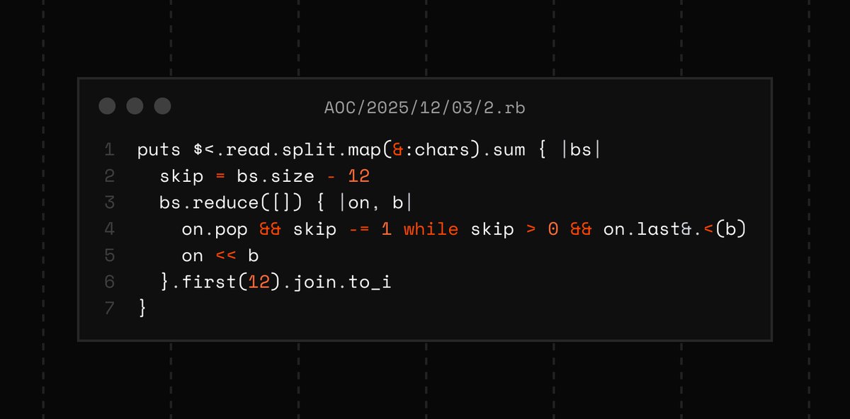 jargnar's tweet image. Advent of code, day 3 part 2, ruby
#adventofcode