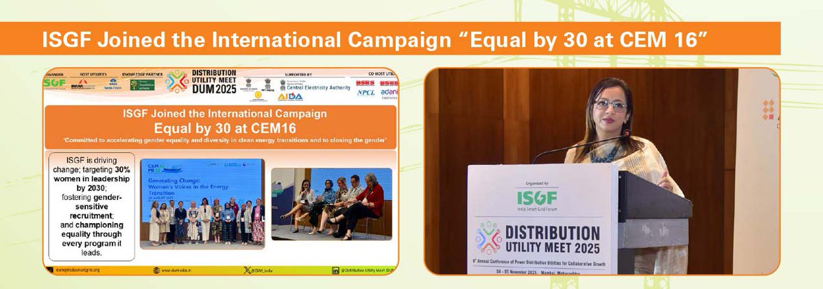 IndiaSmartGridF's tweet image. ISGF #SmartGrid Bulletin | ISGF Joined the International Campaign “Equal by 30 at CEM 16” 

Learn more about ISGF’s support in advancing gender equality in the energy sector.

Read more at: bit.ly/48Mbr7X

@rejipillai | @suri_reena