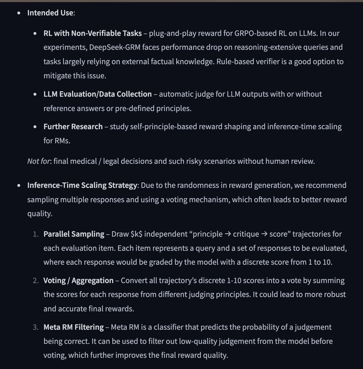 그런데, 저는 DeepSeek의 "Self-Principled Critique Tuning(SPCT)으로 강화된 생성적 보상 모델(GRM)" 체크포인트가 어느 시점에 출시되었다는 것을 지금에야 알게 되었습니다.
이