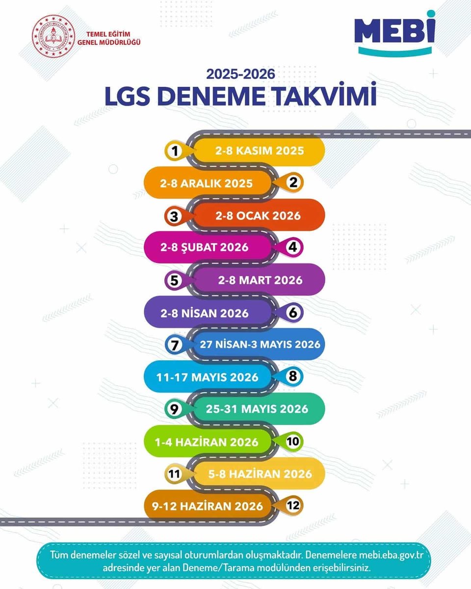 LGS Örnek Soruları “MEBİ”de

📌 Liselere Geçiş Sistemi (LGS) kapsamındaki merkezî sınava yönelik birinci örnek soru kitapçıkları yayımlandı. 

👉🏼 meb.ai/Uq2KKOs

<a href="/tcmeb/">Millî Eğitim Bakanlığı</a>