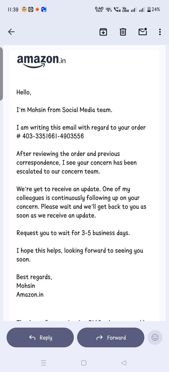 YashAgarwa64573's tweet image. @amazonIN I have been getting this copy paste reply since 2 months now, Every 5 days I get the same reply from your side, exact same copy paste and aise 5-5 din karke 2.5 month ho gaya. 
@BandBajaateRaho @jagograhakjago Please help, they are just scamming me #amazonworst