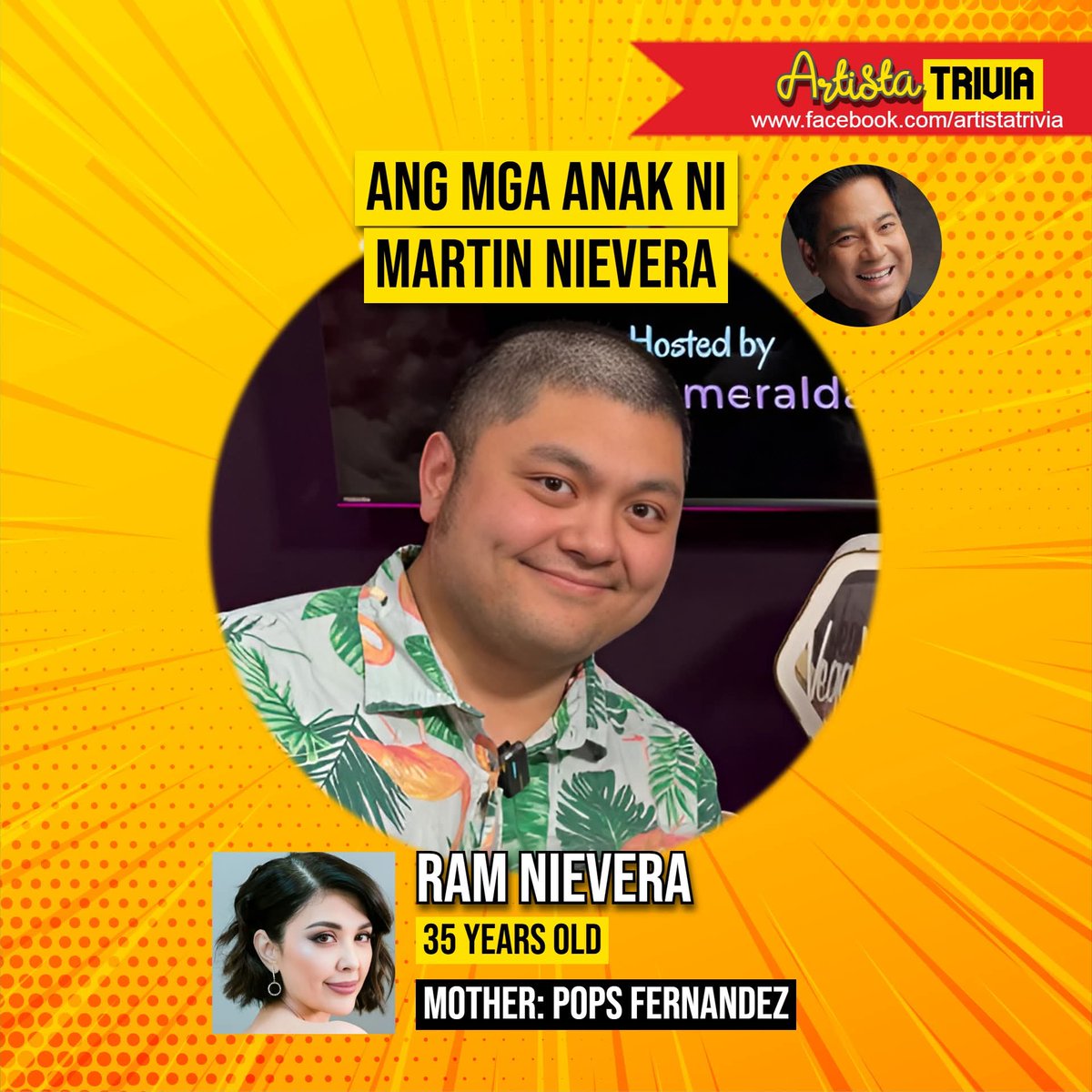 ArtistaTrivia's tweet image. The children of Martin Nievera with former wife Pops Fernandez are Robin Nievera and Ram Nievera, and with ex-partner Katrina Ojeda is Santino Nievera.

#martinnievera #PopsFernandez #RobinNievera #ramnievera #artistatrivia