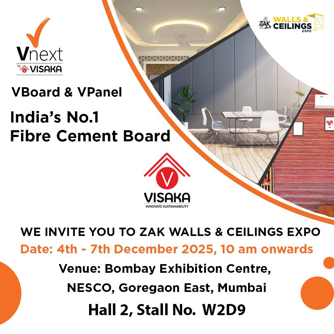 vnext_visaka's tweet photo. One day to go! From smart interiors to modern facades, our showcase will bring real project possibilities to life. We invite you to join us at Zak Expo, Mumbai.
π Build smart. Build safe.
Know more: https://t.co/RA1CHBwOZ4
π Call us: 88867 86398
#ThinkRightChooseSmart #BuildWithVnext #TermiteProof #BuildingMaterials #WaterProof #FibreCementBoards #InteriorDesign #SmartBuilding #zakexpo #expo #mumbaiexpo #bombayexhibitioncentre #VnextVsPlywood #SayNoToPlywood #SustainableBuilding #HomeDesign #ArchitectChoice #vnext #vnextbyvisaka