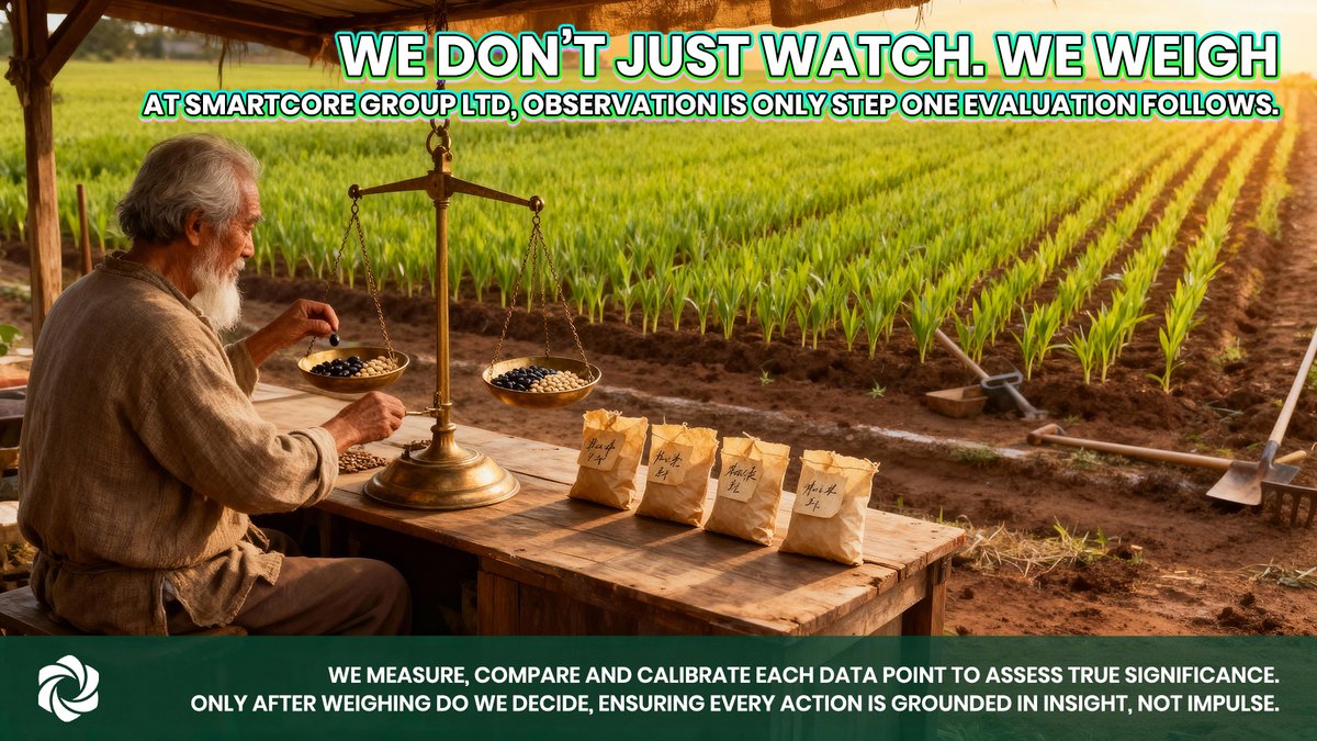 SmartCore_Group's tweet image. 🌐At SCG, we don’t just watch, we weigh.
📊Observation starts it, but measurement gives it meaning.
🎯Insight grows when you assign weight before action.
💡Clarity isn’t just seen, it’s calculated.

#SmartCoreGroupLtd #WeighNotJustWatch #DecisionIntelligence #MeasureBeforeYouAct