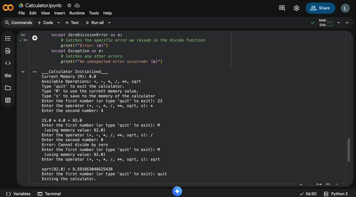 Just finished my first big Python project: a Command-Line Calculator! 🚀 It’s simple, but it forced me to master core programming skills essential for a career in Data Science/ML. #PythonProject #DataScience #Coding

Short 🧵