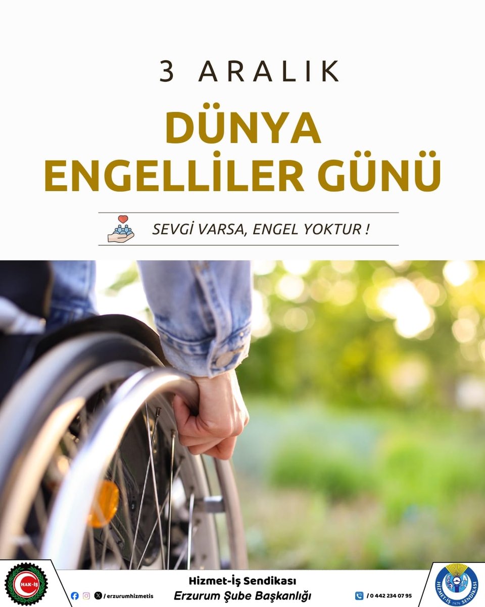 3 Aralık Dünya Engelliler Günü
💛 Sevgiyle, dayanışmayla, farkındalıkla…
Engelleri birlikte aşabiliriz.
@ErolAksakal25l
<a href="/erz_erdogan/">Erdoğan ÇELİK</a> <a href="/muratbagacl/">murat bağaçlı</a>
<a href="/TuvancOguzhan/">Oğuzhan Tuvanç</a> <a href="/EmrullahCengiiz/">EmrullahCengiz</a>

#DünyaEngellilerGünü #EngelsizBirDünya