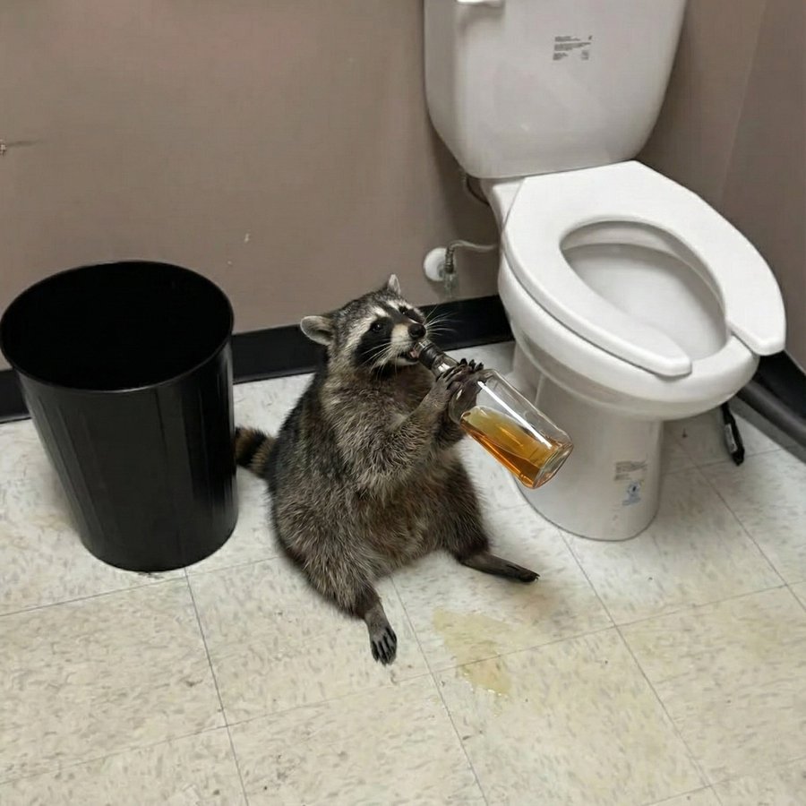 DeccanChronicle's tweet photo. Raccoon Crashes Liquor Store Ceiling, Gets Drunk on Black Friday

Late Black Friday in #HanoverCounty, #Virginia, the masked visitor smashed shelves at an Ashland ABC store, spilling whiskey everywhere and lapping it up until intoxicated. 
Animal Protection Officer Samantha Martin found it "splooted" next to the toilet Saturday morning, netted it safely, and released it after sobering up with no injuries. 

Store staff tallied the damage but embraced the humor, dubbing the furry intruder Rocky with its epic hangover tale.
(Pictures courtesy : X)