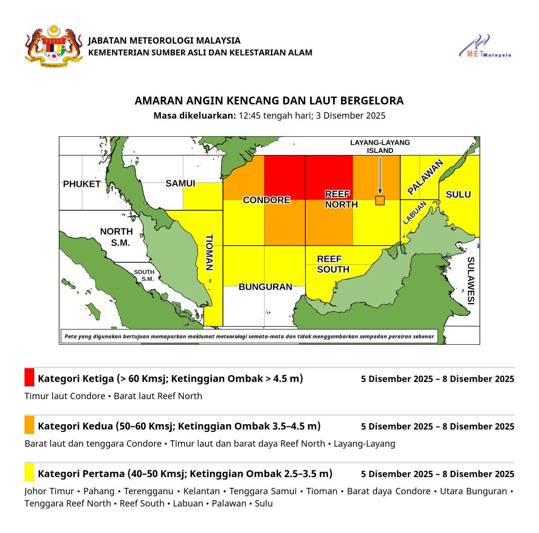 IzzraifHarz's tweet image. Ready for round two everyone?? ⛈️⛈️

Luruan monsun is coming again!! Pantai Timur, Johor, Sabah &amp;amp; Sarawak are forecast to experience continuous rain from 5 to 8 December 2025 (refer to the map).

Prepare yourselves and take care yeorobun!