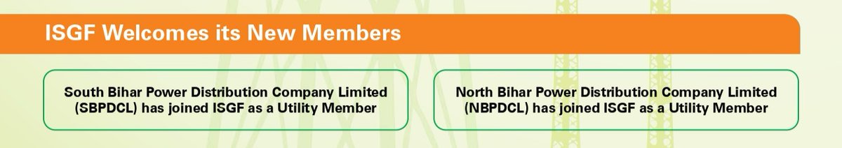 IndiaSmartGridF's tweet image. ISGF #SmartGrid Bulletin | ISGF Welcomes Its New Members

South Bihar Power Distribution Company Limited (SBPDCL) and North Bihar Power Distribution Company Limited (NBPDCL) has joined ISGF as a Utility Members.

bit.ly/48Mbr7X

@SEVA_NBPDCL | @SEVA_SBPDCL | @BiharEnergy