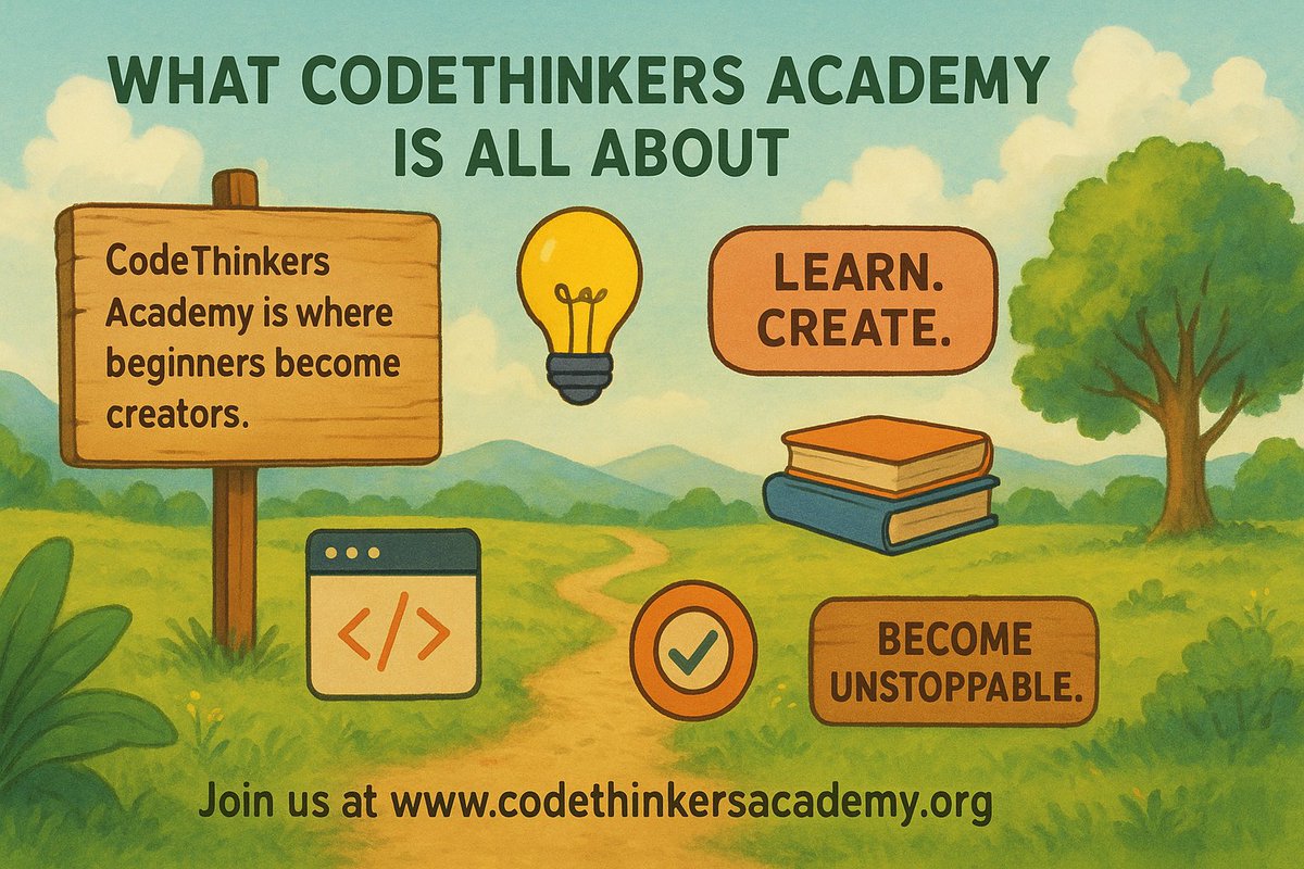 CodethinkersA's tweet image. 🌟 What CodeThinkers Academy Is All about!

Where beginners become creators.
At CodeThinkers Academy, every journey starts with one step. 🌱✨
Join us and unlock your tech future!

 #LearnToCode #TechBeginners #CodingJourney #FutureCreators #JoinUs #DigitalSkills #TechEducation