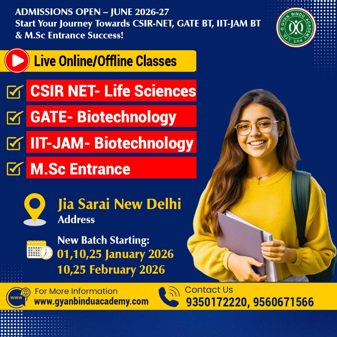 gyanbinduacade1's tweet image. 🎓 ADMISSIONS OPEN – JUNE 2026-27
🔥 Start Your Journey Towards CSIR-NET, GATE BT, IIT-JAM BT &amp;amp; M.Sc Entrance Success!

#CSIRNET2025 #LifeSciences #GATEBiotechnology #IITJAMBiotech #MScEntrance #BiotechCoaching #AdmissionsOpen2025 #CareerInScience
#CSIRNET