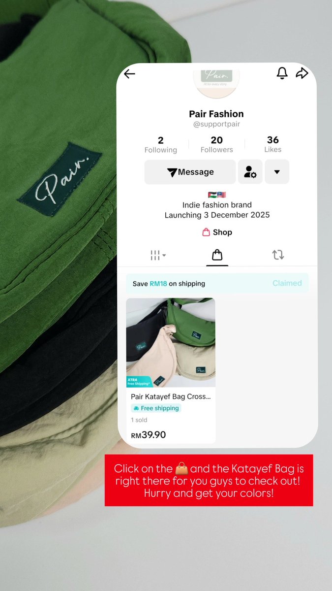 My Palestinian husband and I just launched our fashion brand this morning! Orders are coming in and the support we're getting for friends is making our hearts so full. If you guys wanna to order a Katayef Bag to support us, please check us out here 🇵🇸🇲🇾  tiktok.com/@supportpair?_…