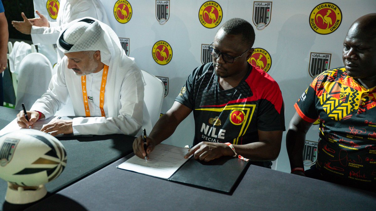 uaerugby's tweet photo. A new partnership between UAE Rugby Federation and Uganda Rugby Union to elevate cooperation and grow the game on all levels. A new chapter of joint progress begins. 🤝🏉
#UAERF #UAE #Rugby #UgandaRugby #Partnership #asiarugby #36inunion https://t.co/O5oQ1lJmR9