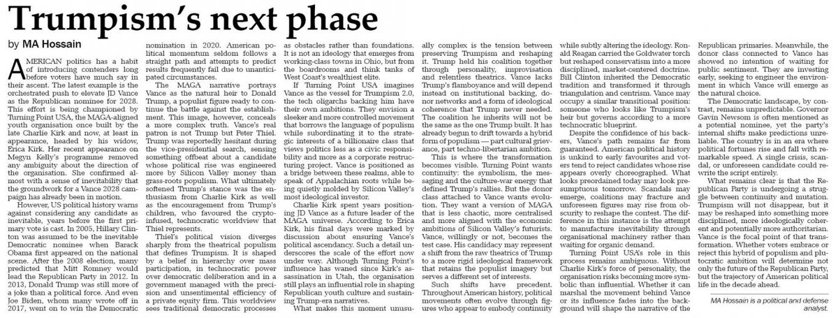 📰 Newspaper: New Age
🗓️ Date: 03 December 25

✒️ Title: Trumpism’s Next Phase via <a href="/NewAgeBDcom/">New Age</a>

🔗 Link 👉 newagebd.net/post/opinion/2…

#Trumpism #USPolitics #Opinion #GlobalNews