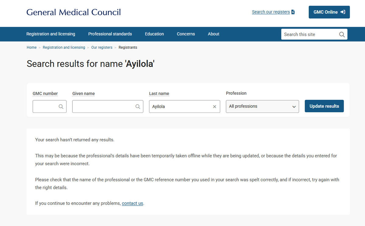 UnkleAyo's tweet image. Alright, Ayilori.

Since that question is too hard, there are optionals. 

One more question for you since we&apos;re about to raise 2bn for this beautiful project. 

You claim to work for Royal Hospital London - how come your name isn&apos;t on the GMC portal? 👀