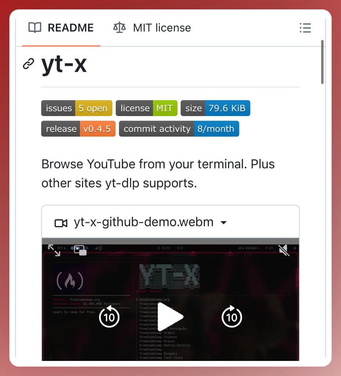 GithubProjects's tweet image. Browse youtube from your terminal