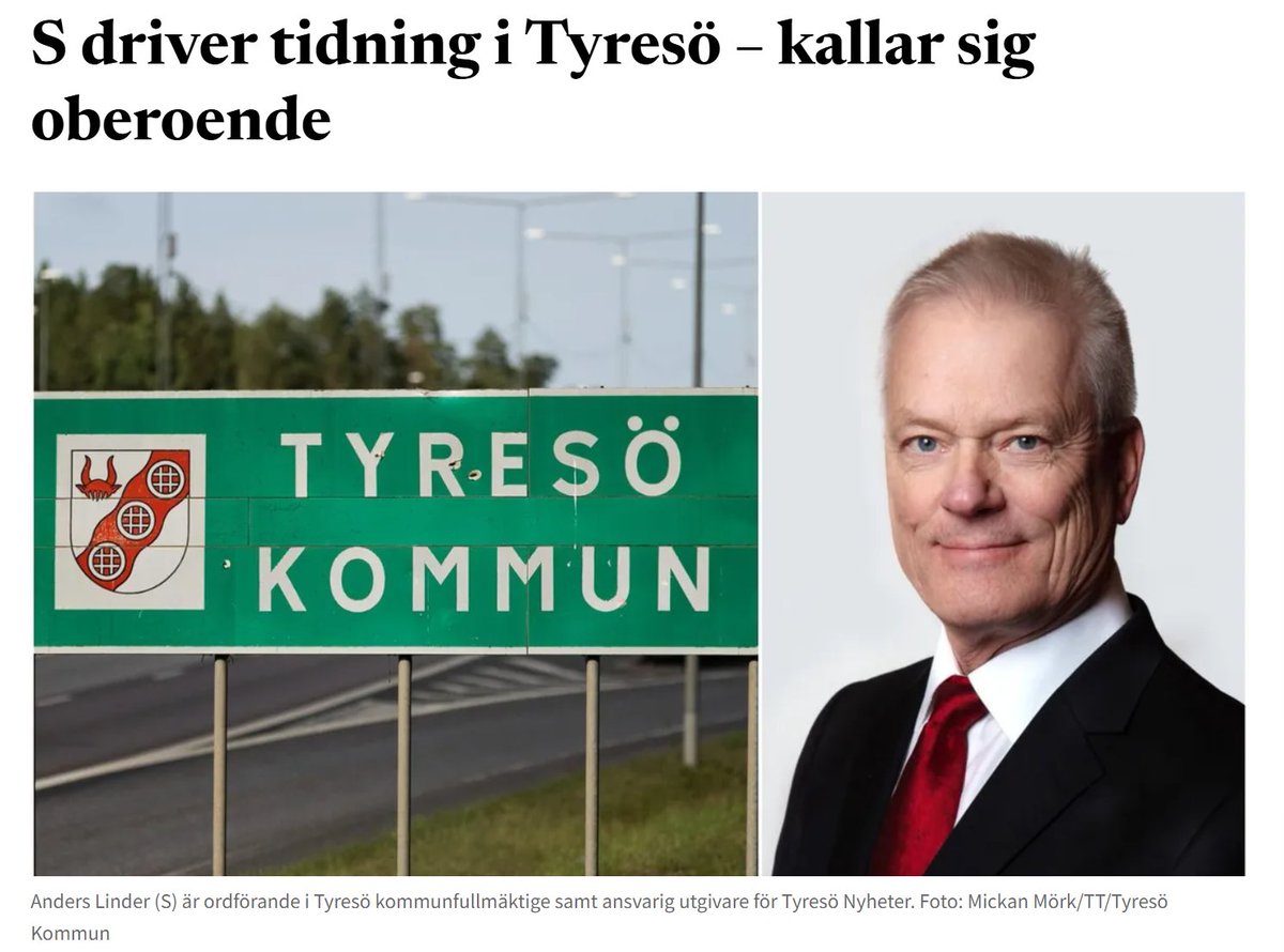 Bulletin_Nu's tweet image. Socialdemokraterna driver lokaltidningen Tyresö Nyheter, rapporterar Dagens ETC. Både lokala partiföreträdare och tidningen själv medger att de delvis finansieras med partistöd. Trots det kallar sig tidningen oberoende.
bulletin.nu/s-driver-tidni…