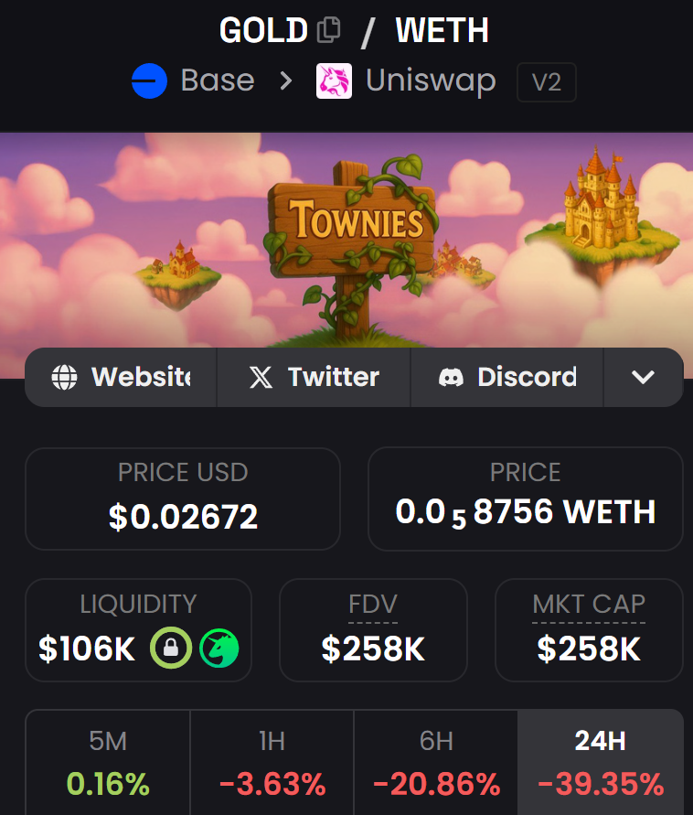 If Townies gets hype like CC, it will be a huge success

Graphics and ideas look much better, just needs to go viral to catch some audience and apes

I am early on its native token $GOLD, aped that at just 250K

0xD03f45E74E72E54A42992FC1533b2050AA939B8B

If this sends, I m gonna