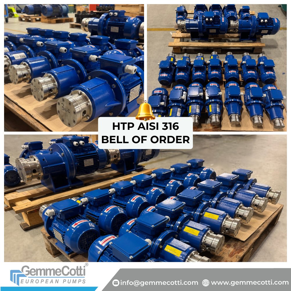 🔔 The bell rings for a new order of HTP AISI 316 pumps!
This shipment showcases the versatility of our range, including different sizes: from our smallest models delivering 100 l/h up to the largest capable of reaching 2100 l/h.